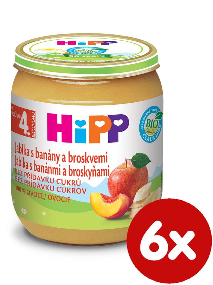 HiPP BIO Jablka s banány a broskvemi - 6 x 125g