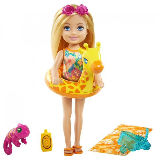 Mattel Barbie Chelsea s doplňky na pláž kruh s žirafou
