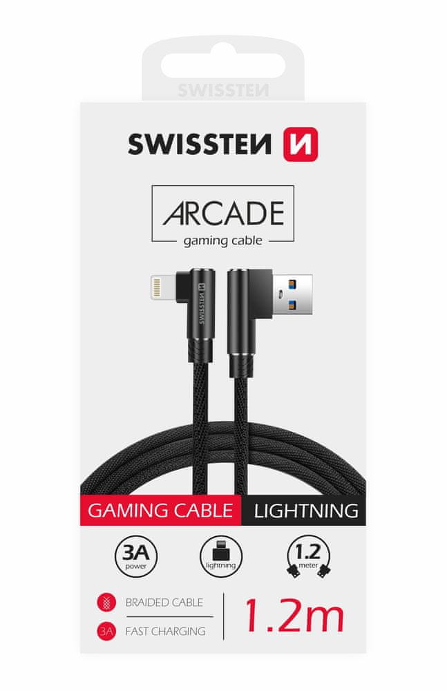 SWISSTEN Textilní datový kabel ARCADE USB / Lightning 1,2 m 71527700, černý