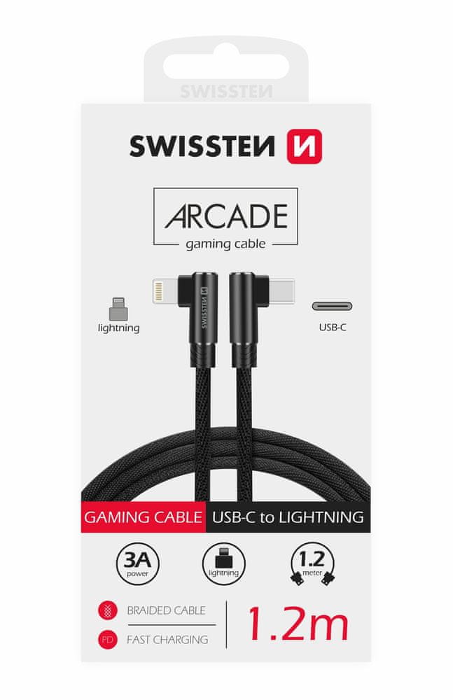 SWISSTEN Textilní datový kabel ARCADE USB-C / LIGHTNING 1,2 m 71529900, černý
