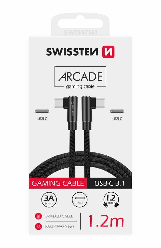 SWISSTEN Textilní datový kabel ARCADE USB-C / USB-C 1,2 m 71528800, černý