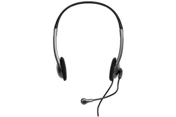moderní sluchátka port connect headset stereo s mikrofonem na raménku vhodná pro konference a volání připojitelná kabelem v délce 1,2 m osazená 27mm měniči z pvc a abs plastu nastavitelná čelenka