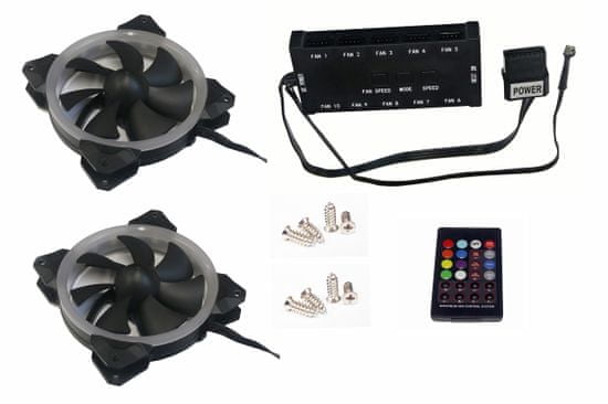 Eurocase Ventilátor pro PC RGB 120mm (Turbine blade, FullControl Led), set 2ks + controller