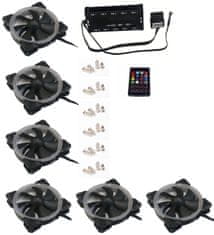 Eurocase Ventilátor pro PC RGB 120mm (Turbine blade, FullControl Led), set 6ks + controller