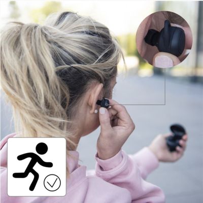 modern fejhallgató Bluetooth vezeték nélküli hama liberobuds teljesen vezeték nélküli kiváló hangzás ipx5 vízállóság sportolóknak alkalmas mikrofon kihangosító hangvezérlés vezérlő gomb szilikon kampók led lámpák töltőtok 3 teljes töltéshez