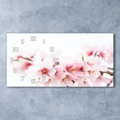Wallmuralia Skleněné hodiny na stěnu tiché Květy višně bílé 60x30 cm