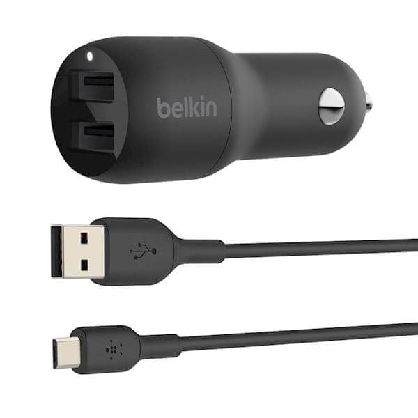 Belkin BOOST CHARGE duální USB-A nabíječka do auta + 1m MicroUSB kabel, černá, CCE002bt1MBK
