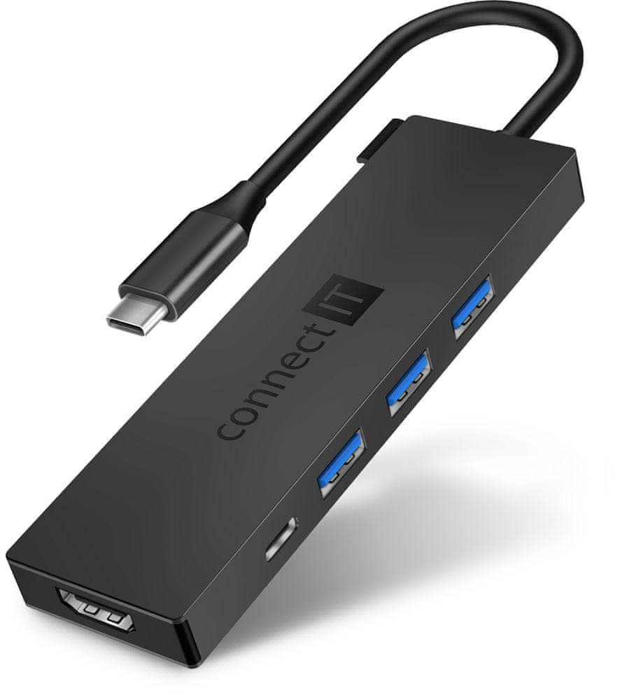 Connect IT USB-C hub, 5v1 (USB-C, 3×USB-A, HDMI), externí CHU-8010-AN, antracitový