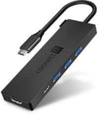 Connect IT USB-C hub, 5v1 (USB-C, 3×USB-A, HDMI), externí CHU-8010-AN, antracitový