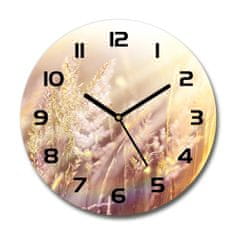 Wallmuralia Skleněné hodiny kulaté Vysoká tráva bílé fi 30 cm