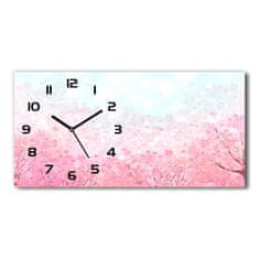 Wallmuralia Skleněné hodiny na stěnu tiché Květy višně bílé 60x30 cm