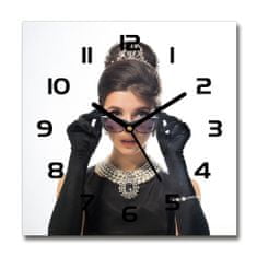 Wallmuralia Skleněné hodiny čtverec Žena v brýlích bílé 30x30 cm