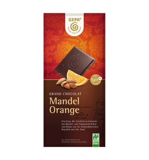 Gepa Bio hořká čokoláda s pomerančem a kousky mandlí 100 g