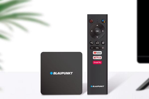 multimediálne centrum Blaupunkt tv box b-stream wifi Bluetooth ethernet hdr 4k UHD bezstratový obraz diaľkové ovládanie chromecast inteligentné služby google 2gb ram 8gb flash usb hdmi čítačka kariet ľahký prístup na youtube Netflix
