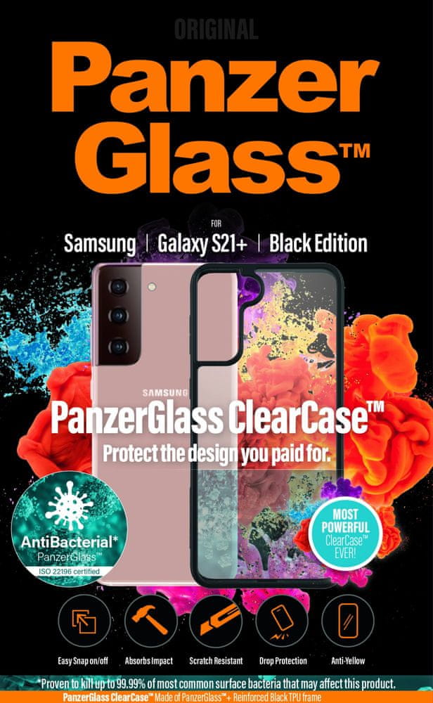 Levně PanzerGlass ClearCase Antibacterial pro Samsung Galaxy S21+ Black Edition 0262