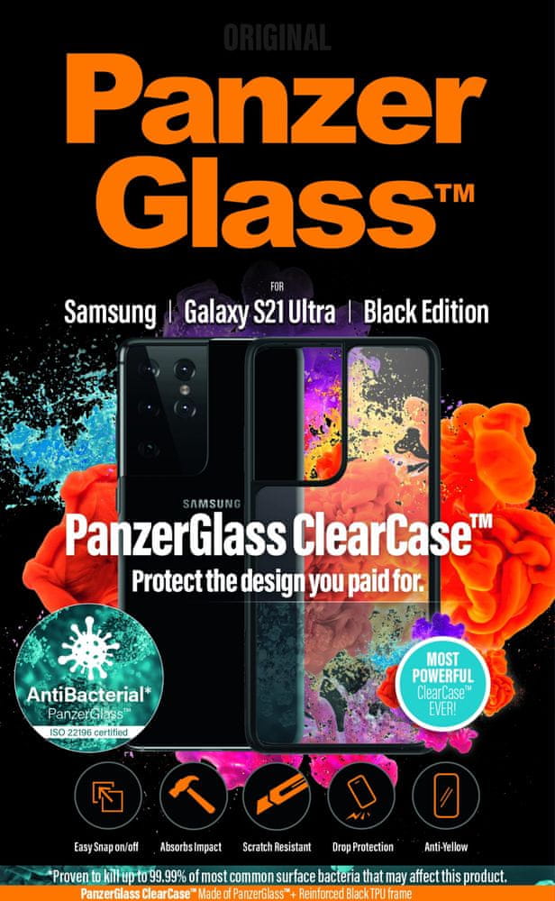 PanzerGlass ClearCase Antibacterial pro Samsung Galaxy S21 Ultra Black Edition 0263 - rozbaleno