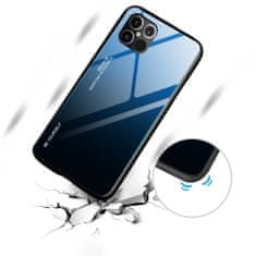 FORCELL pouzdro Gradient Glass, zadní kryt s tvrzeným sklem pro iPhone 12 Pro Max černo-, modrá