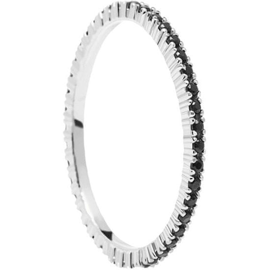 PDPAOLA Minimalistický prsten ze stříbra s černými zirkony Black Essential Silver AN02-348
