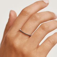 PDPAOLA Minimalistický prsten ze stříbra s černými zirkony Black Essential Silver AN02-348 (Obvod 50 mm)