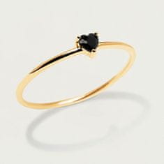 PDPAOLA Minimalistický pozlacený prsten se srdíčkem Black Heart Gold AN01-224 (Obvod 56 mm)