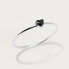PDPAOLA Minimalistický stříbrný prsten se srdíčkem Black Heart Silver AN02-224 (Obvod 50 mm)