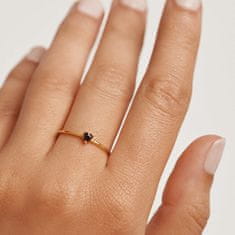 PDPAOLA Minimalistický pozlacený prsten se srdíčkem Black Heart Gold AN01-224 (Obvod 56 mm)