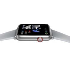 Printwell Chytré hodinky v češtině PW-101, Bluetooth 5.0, smart watch s velkým display, krokoměrem, oxymetrem, měřením tepu, tlaku, stříbrné s šedým páskem