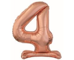 Fóliový balón číslice 4, stojící - rosegold - růžovo zlatá, 74cm
