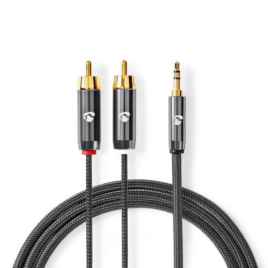 Nedis Fabritallic propojovací audio kabel zástrčka jack 3.5mm - zástrčka 2x cinch, 5 m (CATB22200GY50)