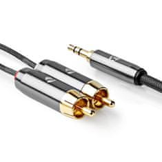 Nedis Fabritallic propojovací audio kabel zástrčka jack 3.5mm - zástrčka 2x cinch, 1 m (CATB22200GY10)