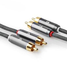 Nedis Fabritallic propojovací audio kabel zástrčka 2x cinch - zástrčka 2x cinch, 1 m (CATB24200GY10)