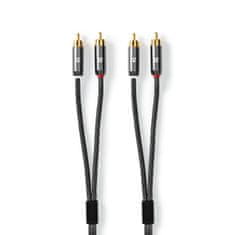 Nedis Fabritallic propojovací audio kabel zástrčka 2x cinch - zástrčka 2x cinch, 2 m (CATB24200GY20)