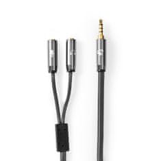 Nedis Fabritallic propojovací audio kabel zástrčka 4pin jack 3.5mm - 2 x zásuvka jack 3.5mm, 0.2 m (CATB22150GY02)