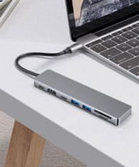 FIXED 7-portový hliníkový USB-C HUB Card pro notebooky a tablety FIXHU-CAD-GR, šedý - zánovní