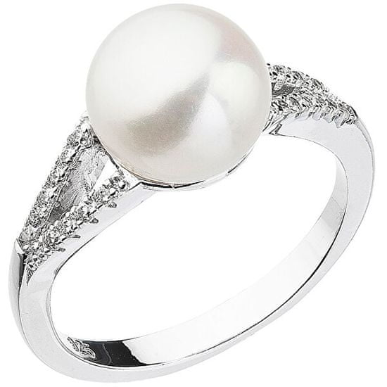 Evolution Group Něžný prsten s bílou říční perlou a zirkony 25003.1