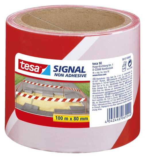 Tesa SIGNAL Bariérová výstražná páska, bez lepidla, červeno-bílá, 100m:80mm