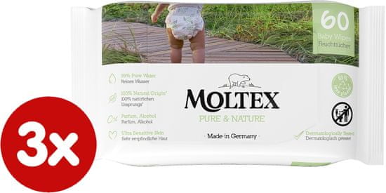 MOLTEX EKO vlhčené ubrousky Pure & Nature na bázi vody (3 x 60 ks)