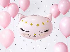 PartyDeco Fóliový balónek kočka růžová 48x36cm 