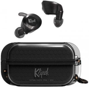 Bluetooth sluchátka outdoor klipsch t5 ii true wireless sport nabíjecí 360mah pouzdro 4 mikrofony podpora hlasových asistentů ip67 odolnost vodě i potu transparency režim špičkový zvuk