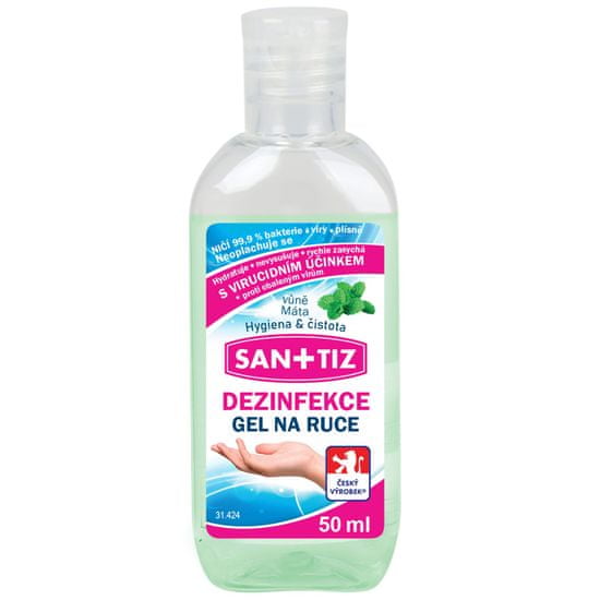 SANITIZ Dezinfekční gel na ruce / dezinfekce 50ml - parfém máta / obsahuje Aloe Vera