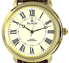 Slava Time Pánské zlato-hnědé retro hodinky SLAVA 10142