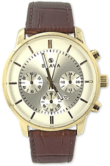 Slava Time Pánské hnědé hodinky SLAVA se zlatým pouzdrem SLAVA 10125