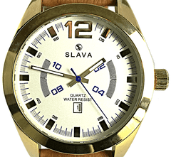 Slava Time Pánské masivní hodinky SLAVA s hořčičně-hnědým textilním řemínkem SLAVA 10084