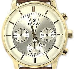 Slava Time Pánské hnědé hodinky SLAVA se zlatým pouzdrem SLAVA 10125