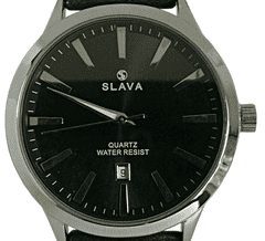 Slava Time Pánské černé elegantní hodinky SLAVA se stříbrným ciferníkem SLAVA 10074