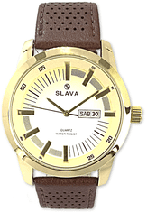 Slava Time Pánské elegantní hodinky SLAVA s perforovaným páskem SLAVA 10134