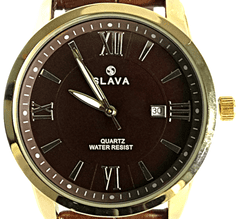 Slava Time Pánské elegantní hodinky SLAVA s hnědým ciferníkem SLAVA 10070
