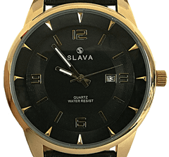 Slava Time Pánské velké hodinky SLAVA průměr pouzdra 45 mm a černo-zlatým ciferníkem SLAVA 10114