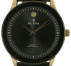 Slava Time Pánské zlaté elegantní hodinky SLAVA s černým řemínkem SLAVA 10164
