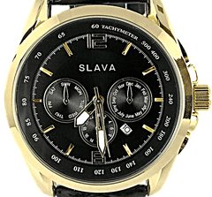 Slava Time Pánské černé elegantní hodinky SLAVA 10028